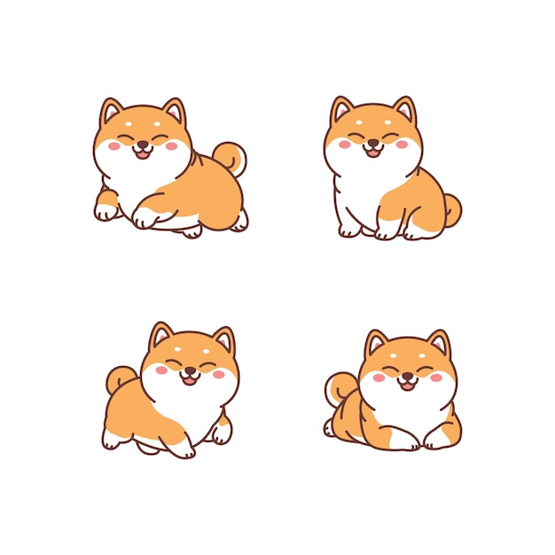 cute shiba inu dog cartoon collection vector illustration
