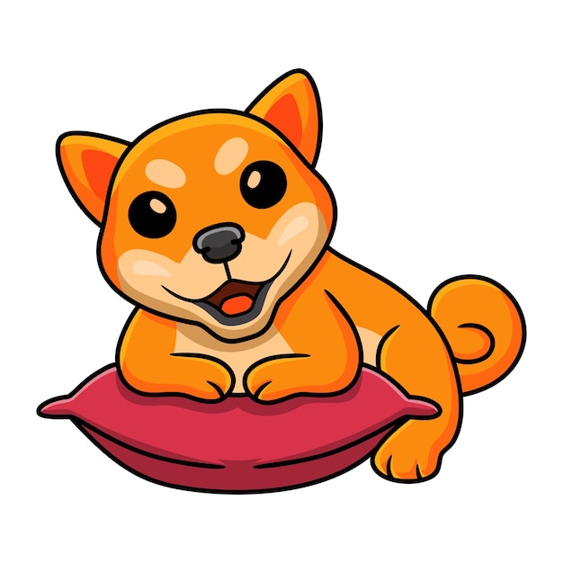 Simpatico cartone animato di cane shiba inu sul cuscino