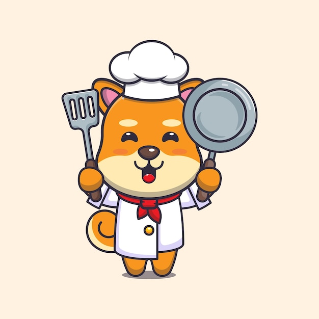 cute shiba inu dog chef mascot cartoon character