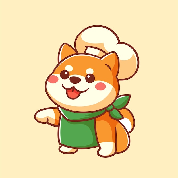 Cute shiba inu dog chef logo della mascotte