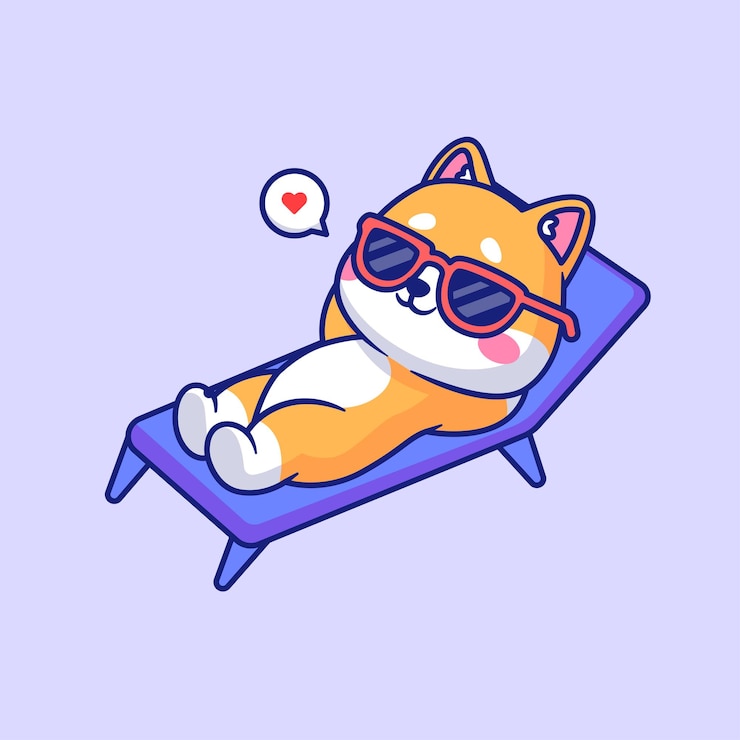 Vector cute shiba inu dog chilling on beach bench cartoon vector icon illustration animal holiday isolated