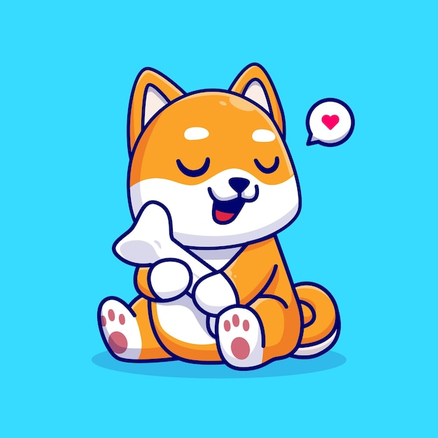 Cute shiba inu dog hug bone cartoon vector icon illustration. animal nature icon concept isolated