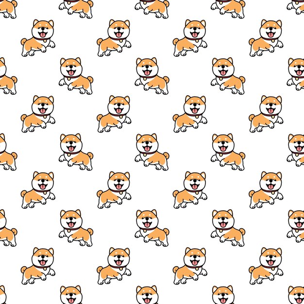 cute shiba inu dog jumping cartoon seamless pattern vector illustration