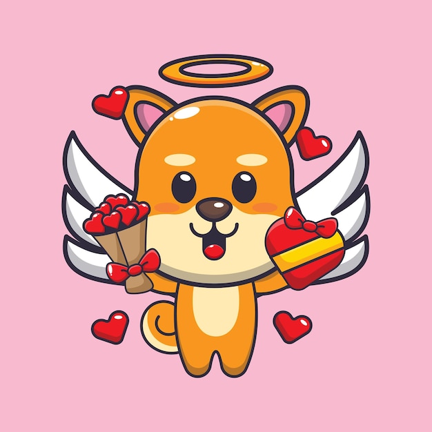 cute shiba inu dog mascot cartoon character illustration in valentines day