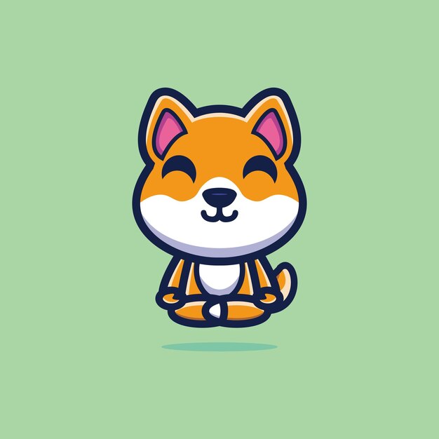 Cute shiba inu dog do meditation premium vector