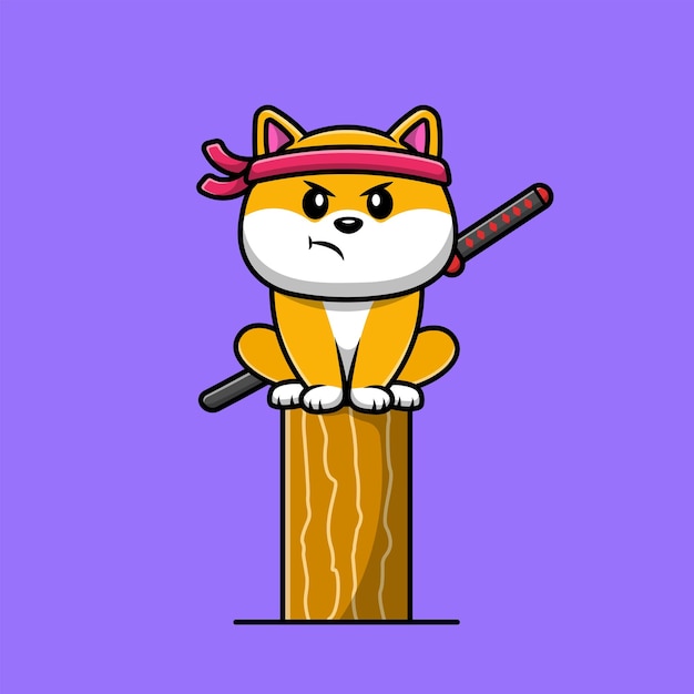 Cute shiba inu dog ninja cartoon vector icon illustration