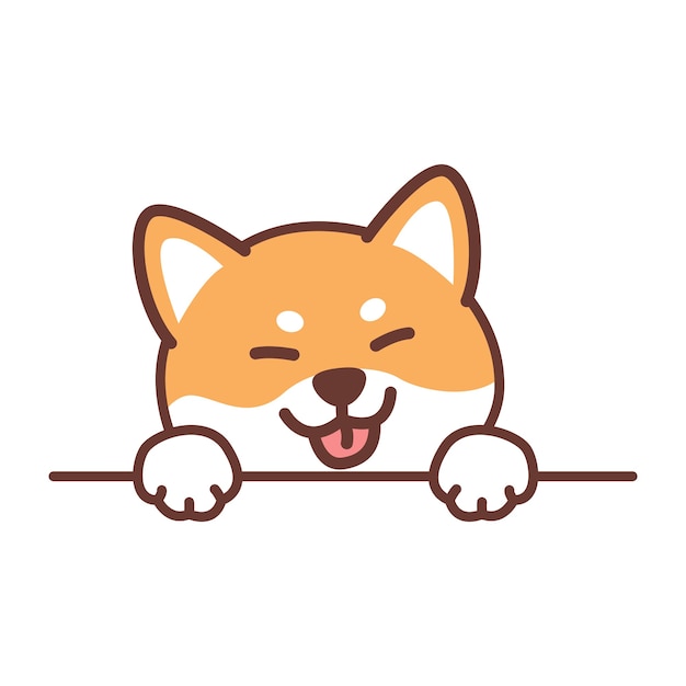 Cute shiba inu dog paws up over wall,illustration