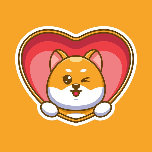 Cute shiba inu dog popup from heart cartoon