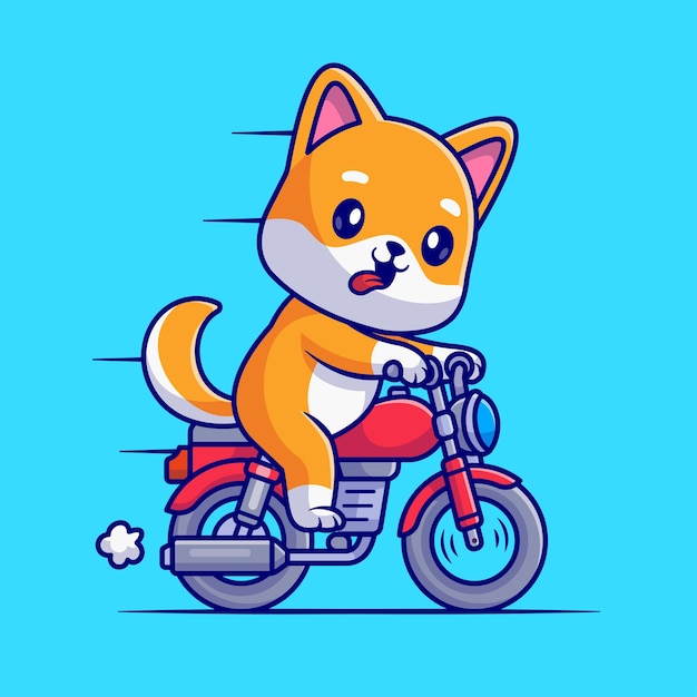 Cute Shiba Inu Dog Riding Motorcycle Cartoon Vector Icon Illustration Animal Transportation Icon