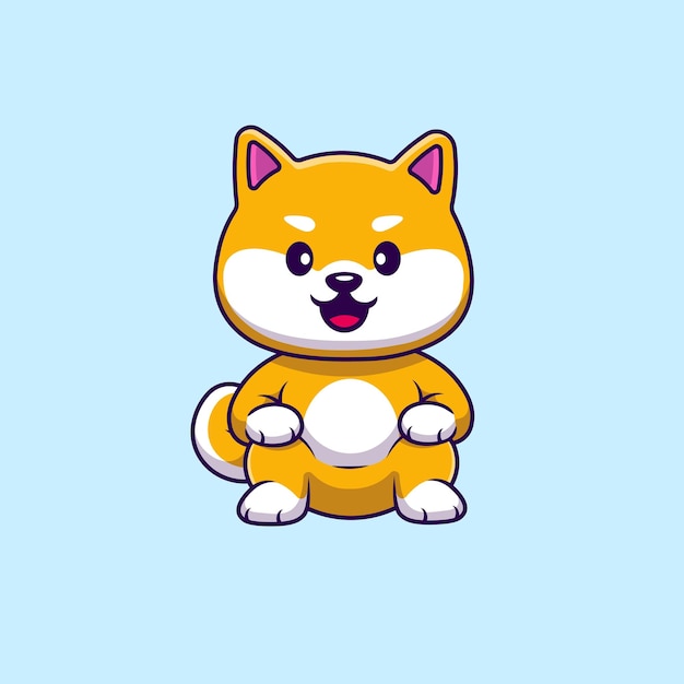 귀여운 Shiba Inu 개 앉아 만화 벡터 아이콘 그림