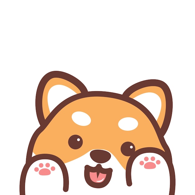 Cute shiba inu dog tongue out and paws up cartoon vector illustration