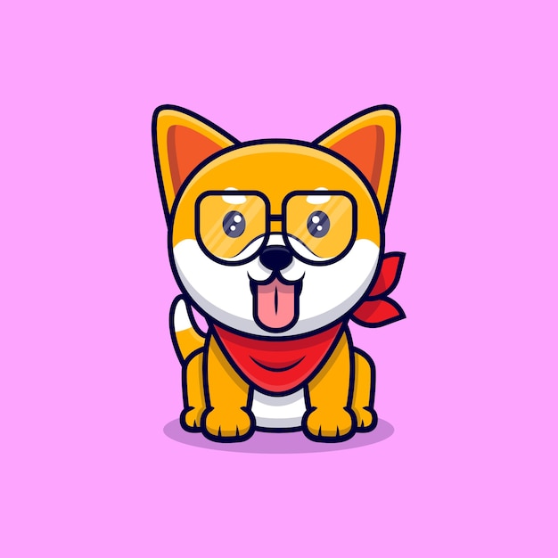 Carino shiba inu cane con gli occhiali icona del fumetto illustrazione