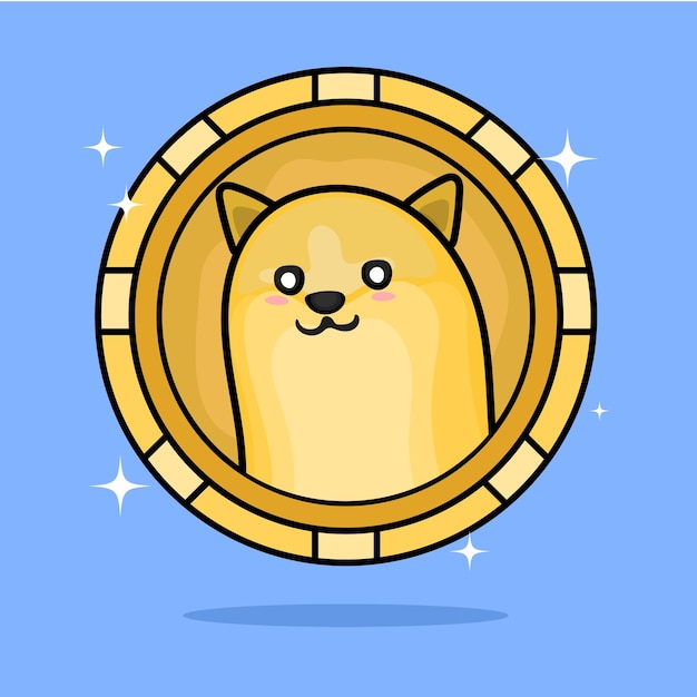 Cute shiba inu dogocoin vector illustration investment gold currency coin finance