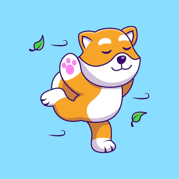 Vector cute shiba inu doing yoga pose cartoon vector icons illustration flat cartoon concept