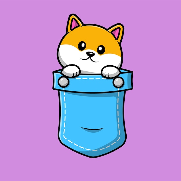 Vector cute shiba inu on pocket cartoon vector icon illustration