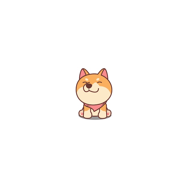 Cute shiba inu puppy sitting and smiling cartoon icon