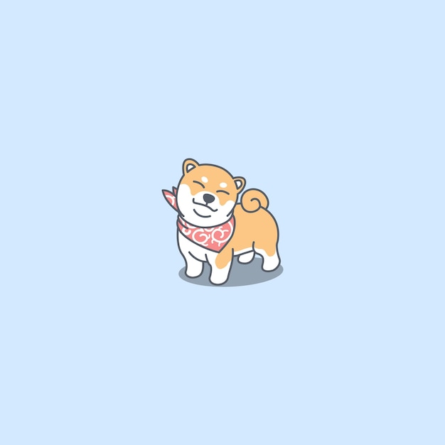 Simpatico cucciolo di shiba inu con bandana cartone animato vettore illustrationx9
