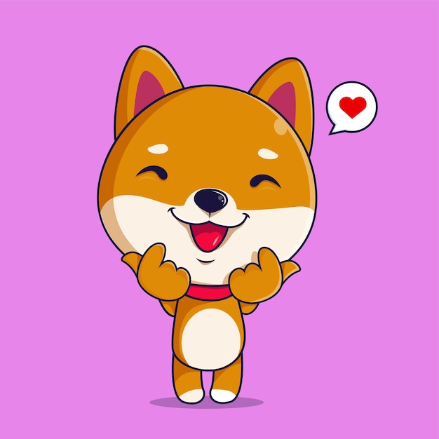 벡터 손가락 사랑 기호를 보여주는 귀여운 shiba inu