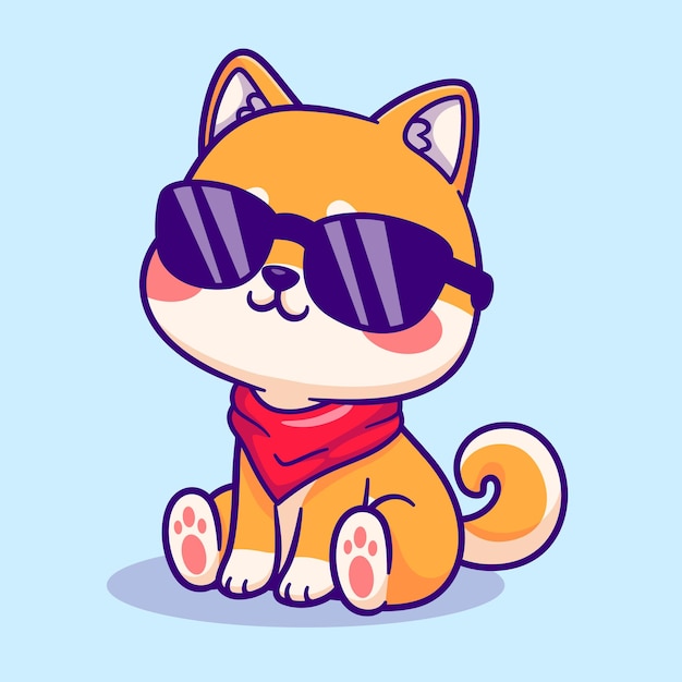 Cute Shiba Inu Sitting Wearing Glasses Cartoon Vector Icon Illustration Animal Nature Icon Isolated