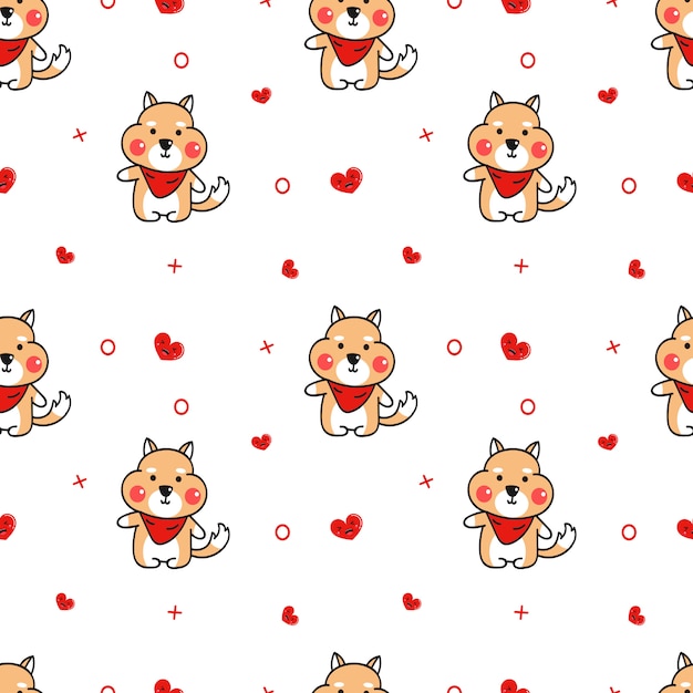Cute shiba inu and smile heart seamless pattern vector.