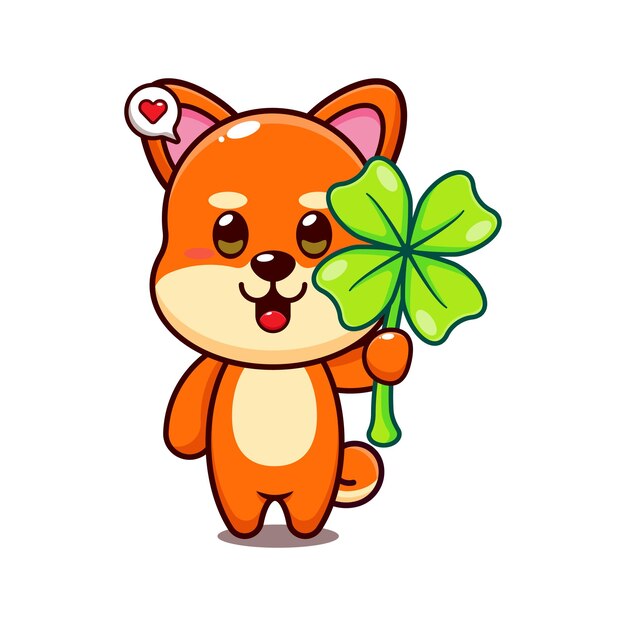 cute shiba inu with clover leaf cartoon vector illustration