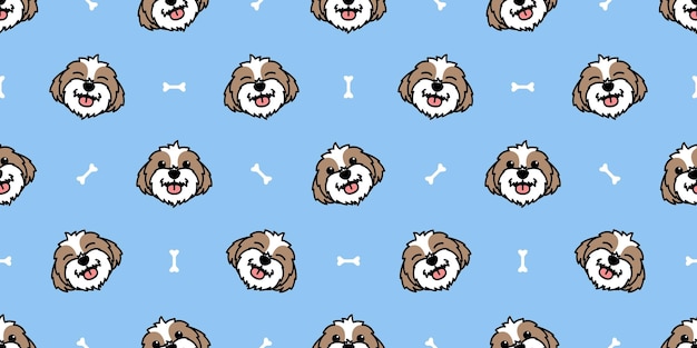 Cute shih tzu dog cartoon seamless pattern, vector illustration