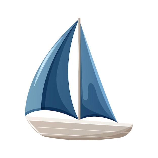 Vector cute ship with sails, water transport, vector illustration, cartoon nautical style