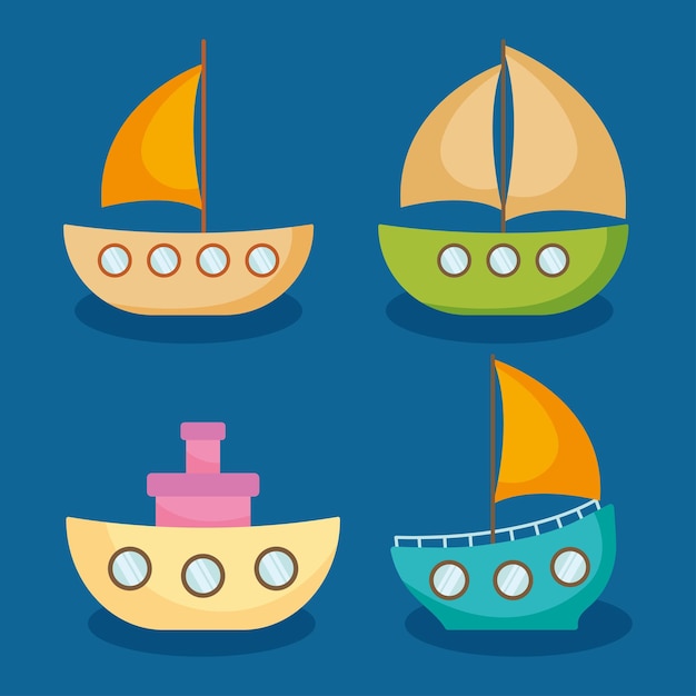 Cute ships and boats set