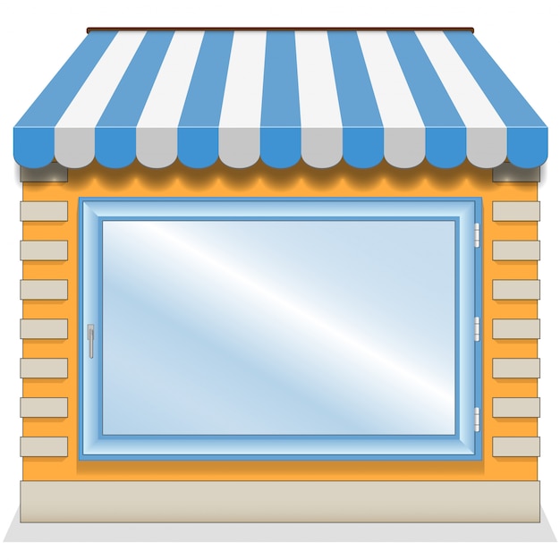 Cute shop with blue awnings