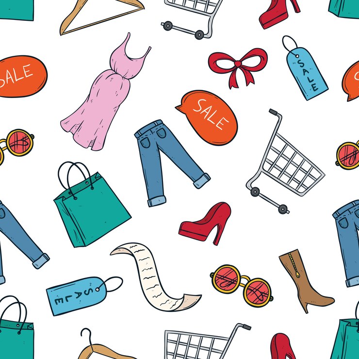 Vector cute shopping or sale time icons with colored doodle art