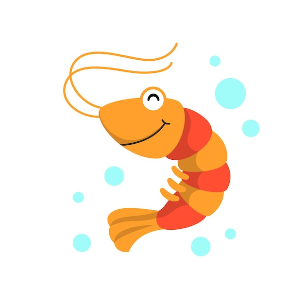 Cute shrimp cartoon in flat illustration style