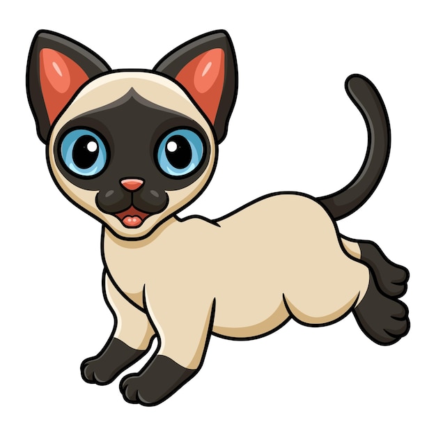 Cute siamese cat cartoon walking