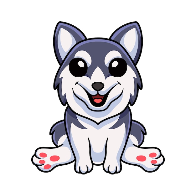 Vector cute siberian husky dog cartoon sitting