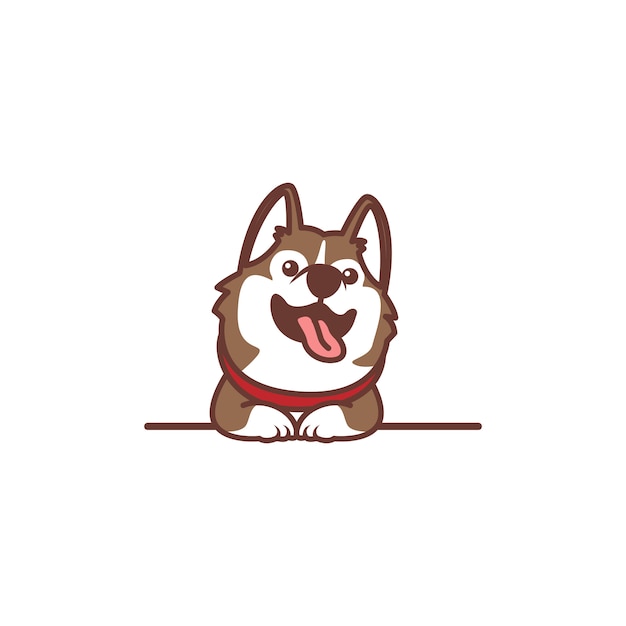 Cute siberian husky dog smiling over wall cartoon