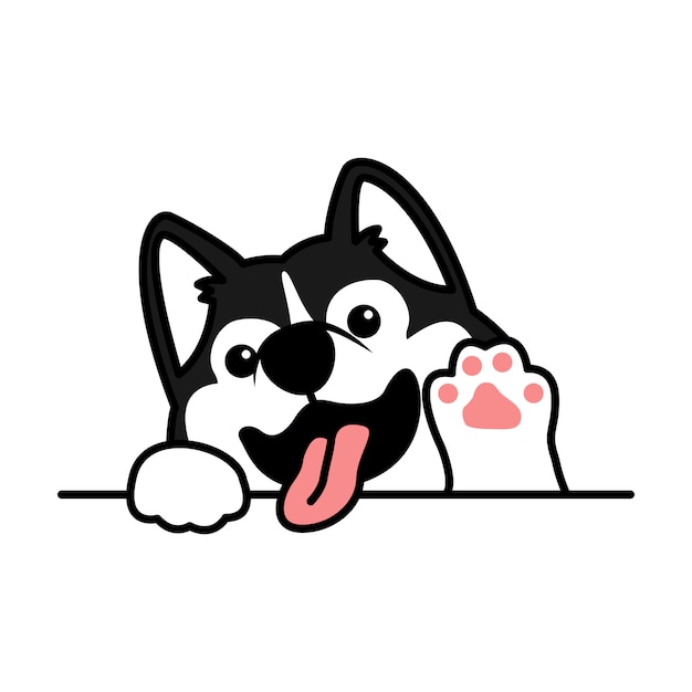 Cute siberian husky dog waving paw cartoon