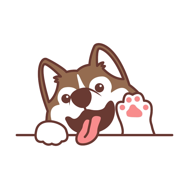 Vector cute siberian husky dog waving paw cartoon