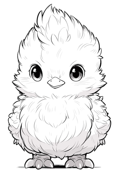 Cute Silkie Chicken for Kid's Coloring Page Line Art Clean and Simple