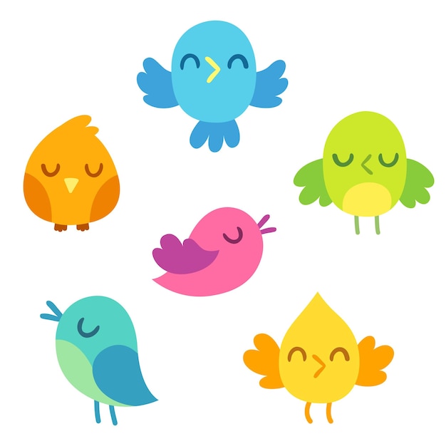 Vector cute simple cartoon birds set