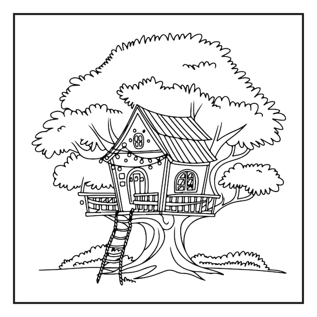 cute and simple coloring page for kids to relaxation featuring lovely fantasy fairy house
