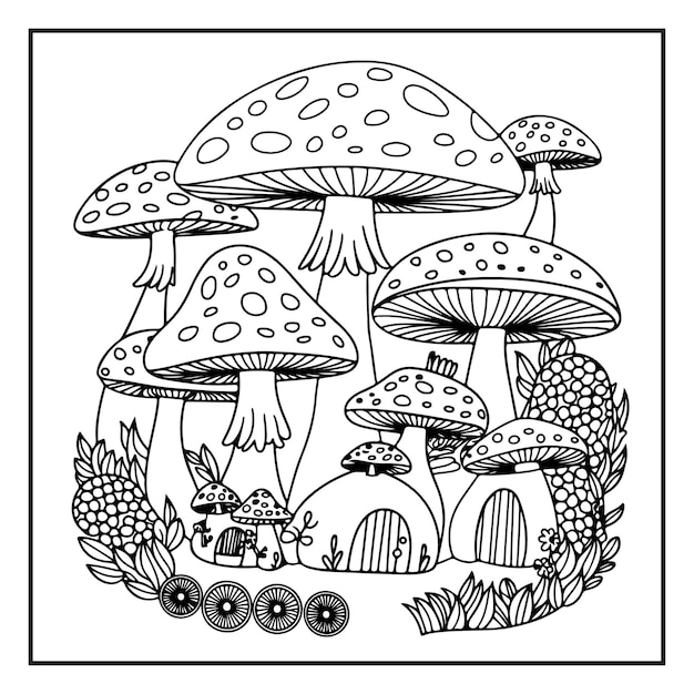 cute and simple coloring page for kids to relaxation featuring lovely fantasy fairy house