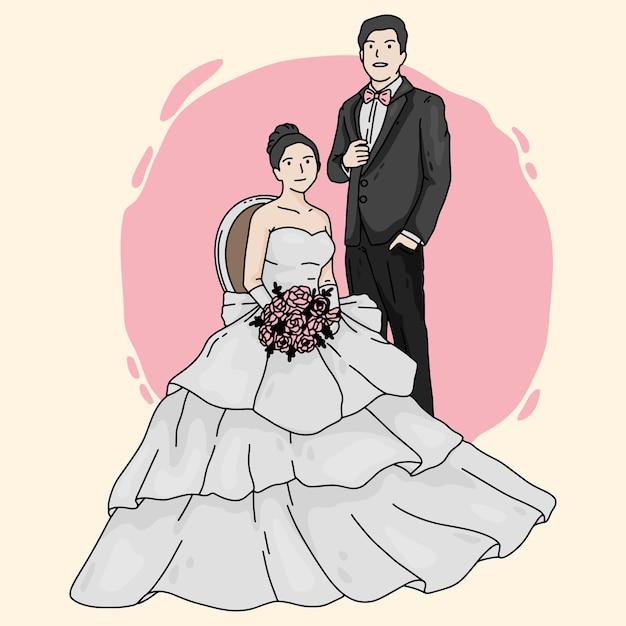 Vector cute simple couple wedding cartoon illustration