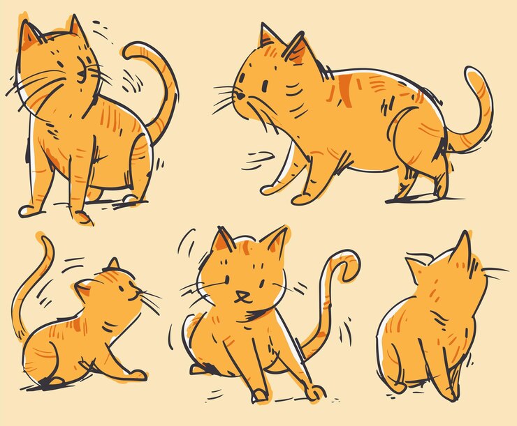 A cute simple Ginger cat Orange cat at with different poses Nursery illustration