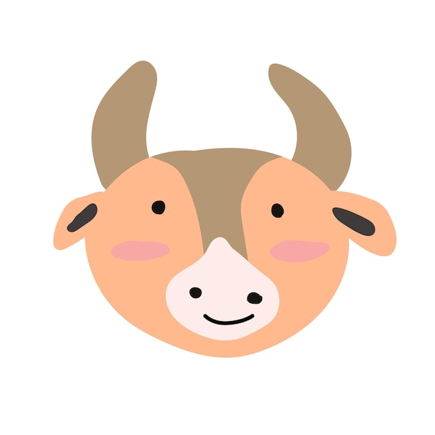 소 동물 머리의 귀여운 간단한 초상화 얼굴