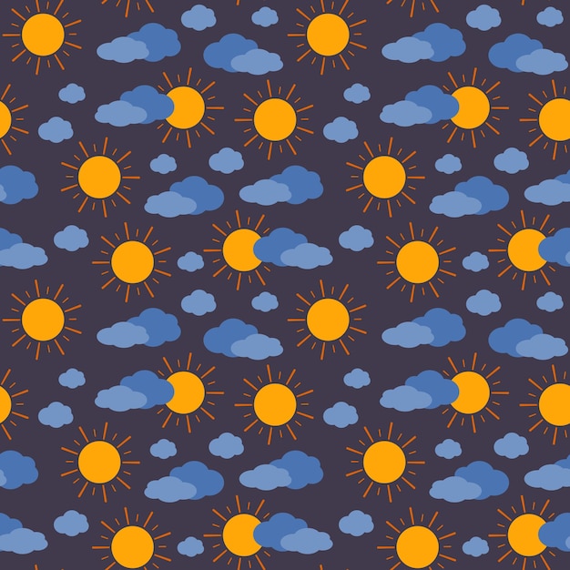 太陽と雲とかわいいシンプルなシームレス パターン子供の包装紙とデザインのテキスタイルの印刷ベクトル フラット イラスト