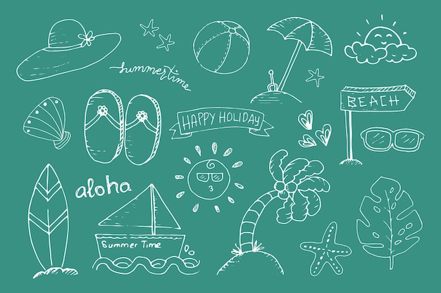 Vector cute simple summer doodle collection