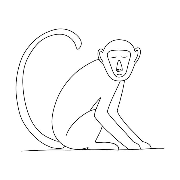 Vector cute single monkey sitting vector illustration hand drawn monkey coloring page