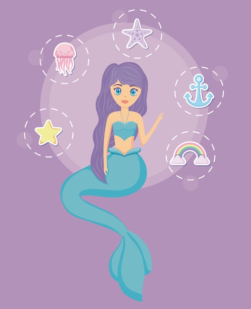 Cute siren with set icons