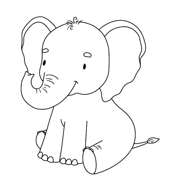 Vector cute sitting elephant outline illustration for kids line safari animal for coloring page