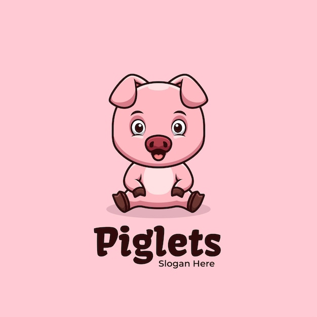 Cute sitting piglets creative kawaii mascot mascot logo design