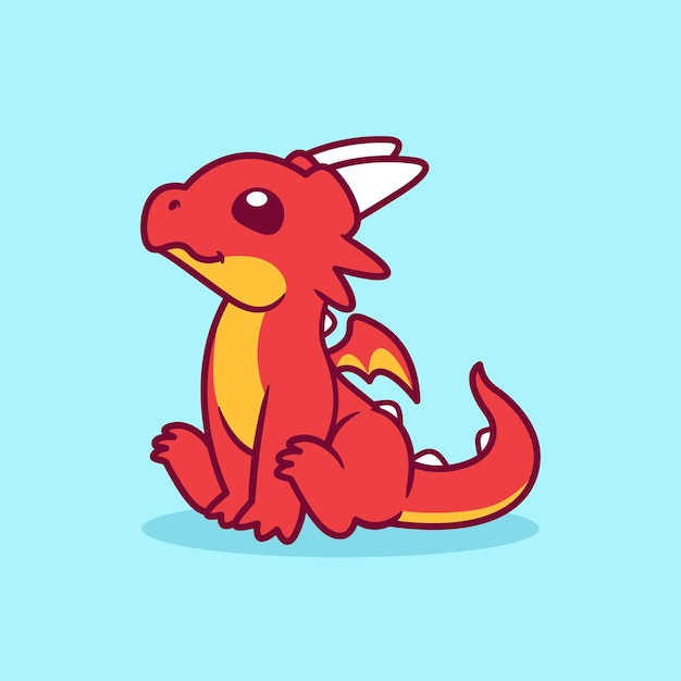 Vector cute sitting red dragon illustration